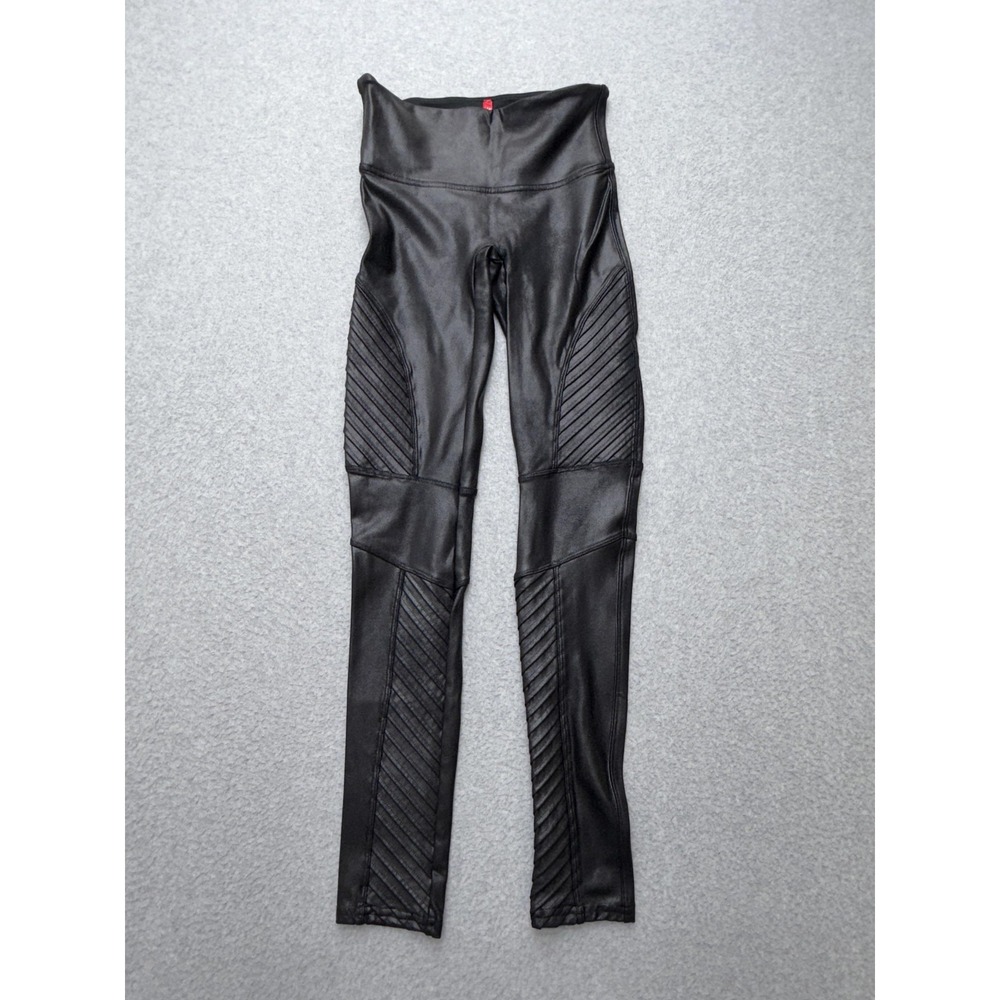 Spanx Leggings Womens Small Black Faux Leather Moto High Rise Ankle Stretch